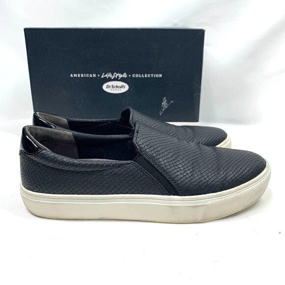 Dr Scholl's Nova Low Top Slip On Sneakers In Black Faux Leather Blend Sz 8.5 IOB - Picture 1 of 12